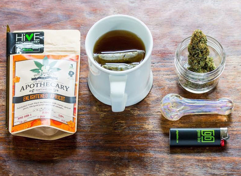 GanJa tea from a provisioning center with weed and a lighter, image from The Brothers Apothecary on Instagram