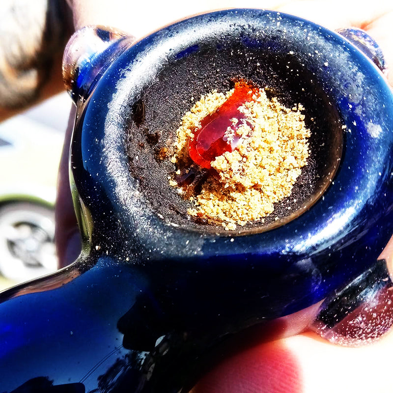 Hash and some kief in a pipe bowl, image from Supercharged Joints on Instagram