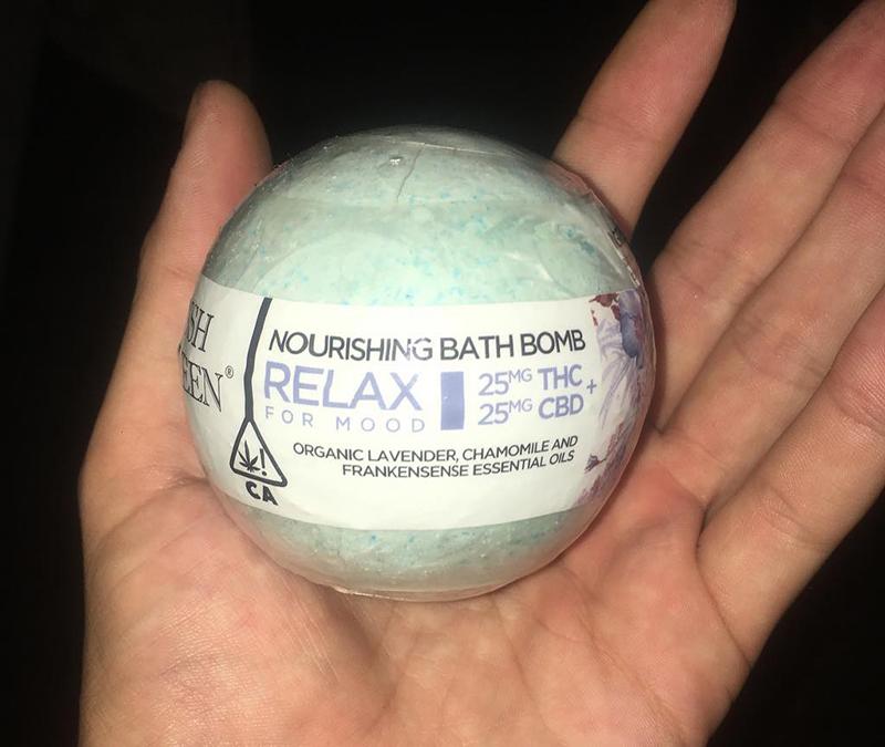 (Prepackaged THC bath bomb, image from Christmas Remedies on Instagram)