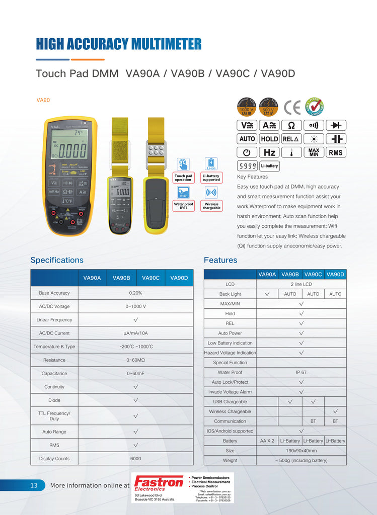 VA90 VA90B VA90C Touch Pad Multimeter