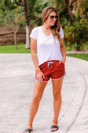 Maroon and White Drawstring Everyday shorts - Perfectly Paisley Boutique 
