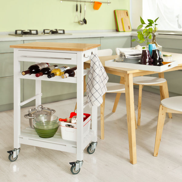 SoBuy Carrello da cucina, Carrello di servizio, , Legno e Bambù, FKW16-WN,  (L58L40A90cm).IT