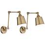 Mendes Antique Brass Down-Light Hardwire Wall Lamps Set of 2
