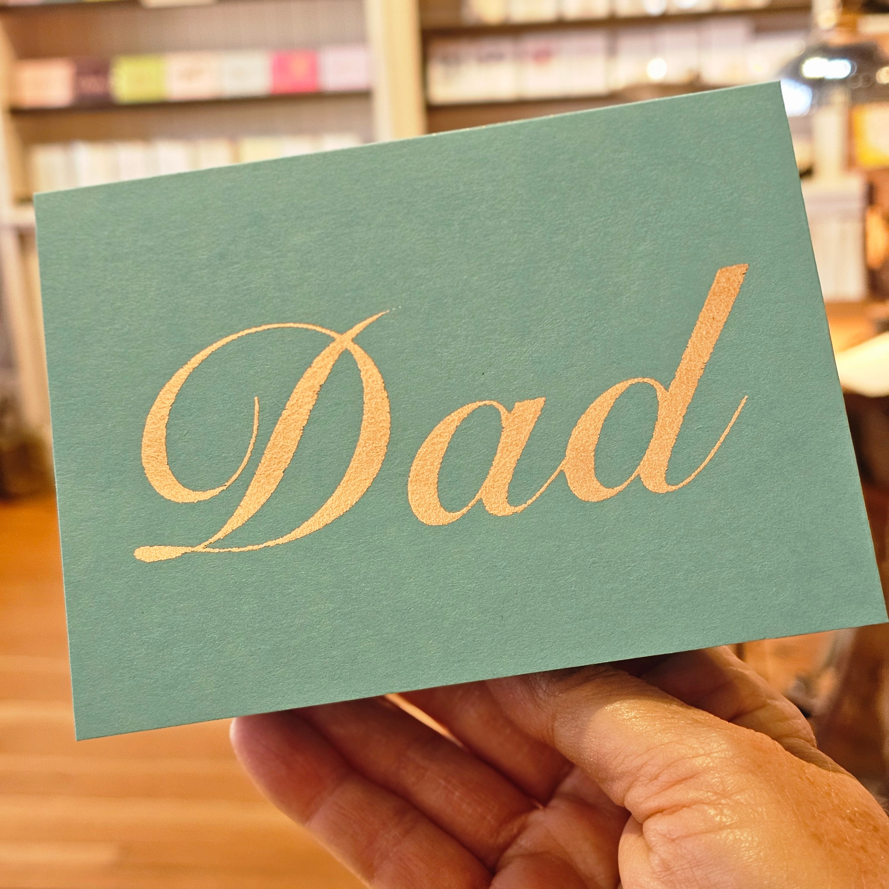 Dad Script Copper Leaf Greeting Card on Blue