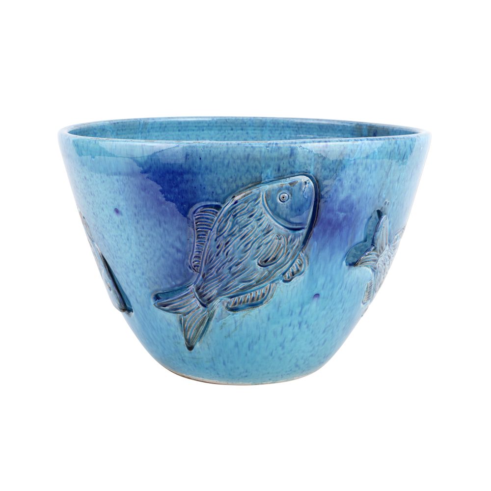 Vietri Mediterranea Blue Large Planter 16"D, 11.75"H Terra Cotta Plant Pot - Lijo Décor product image