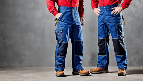 Show a pair of work pants that provide both comfort and safety. The pants should have reinforced knees and pockets for tools, as well as breathable fabric to ensure the wearer doesn't get too hot. The pants should be shown being worn by a worker who is using power tools or lifting heavy objects, but also appears at ease and comfortable while doing so. The overall composition of the image should convey the message that these are the best work pants for any job.
