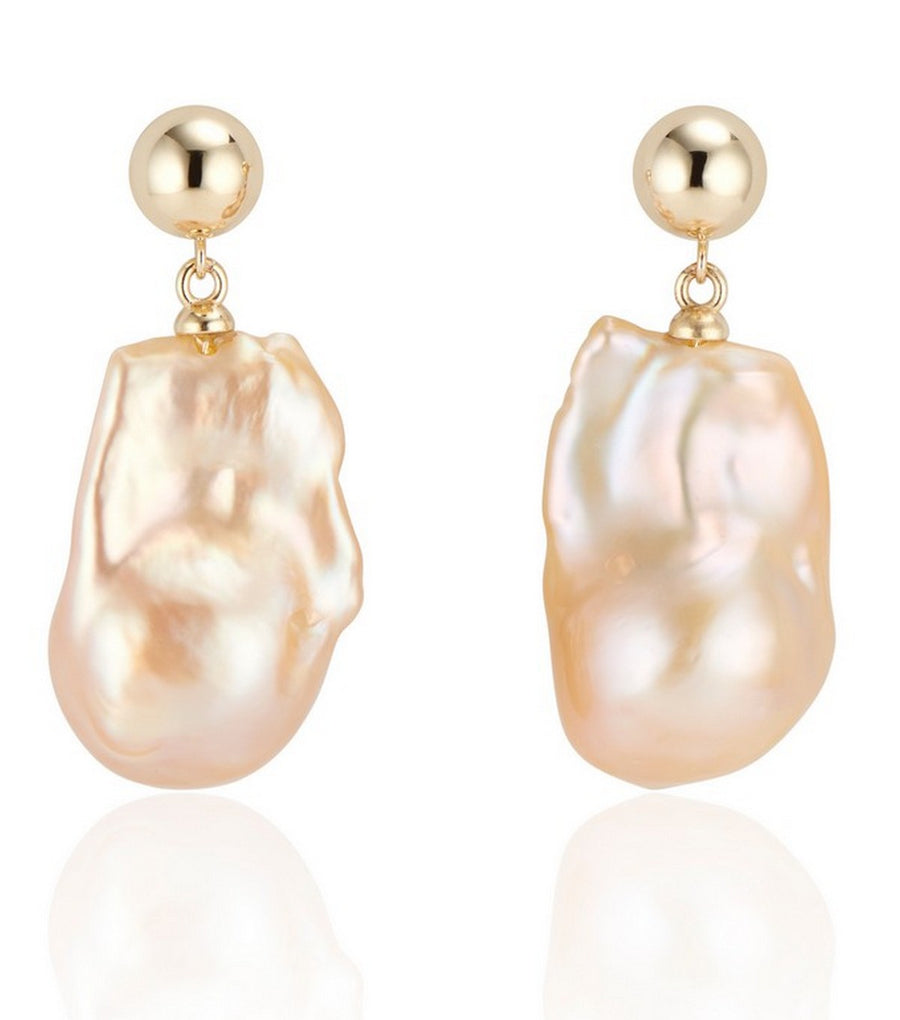 14k Yellow Gold Double Bubble Baroque Pearl Earrings | Thomas Laine Jewelry