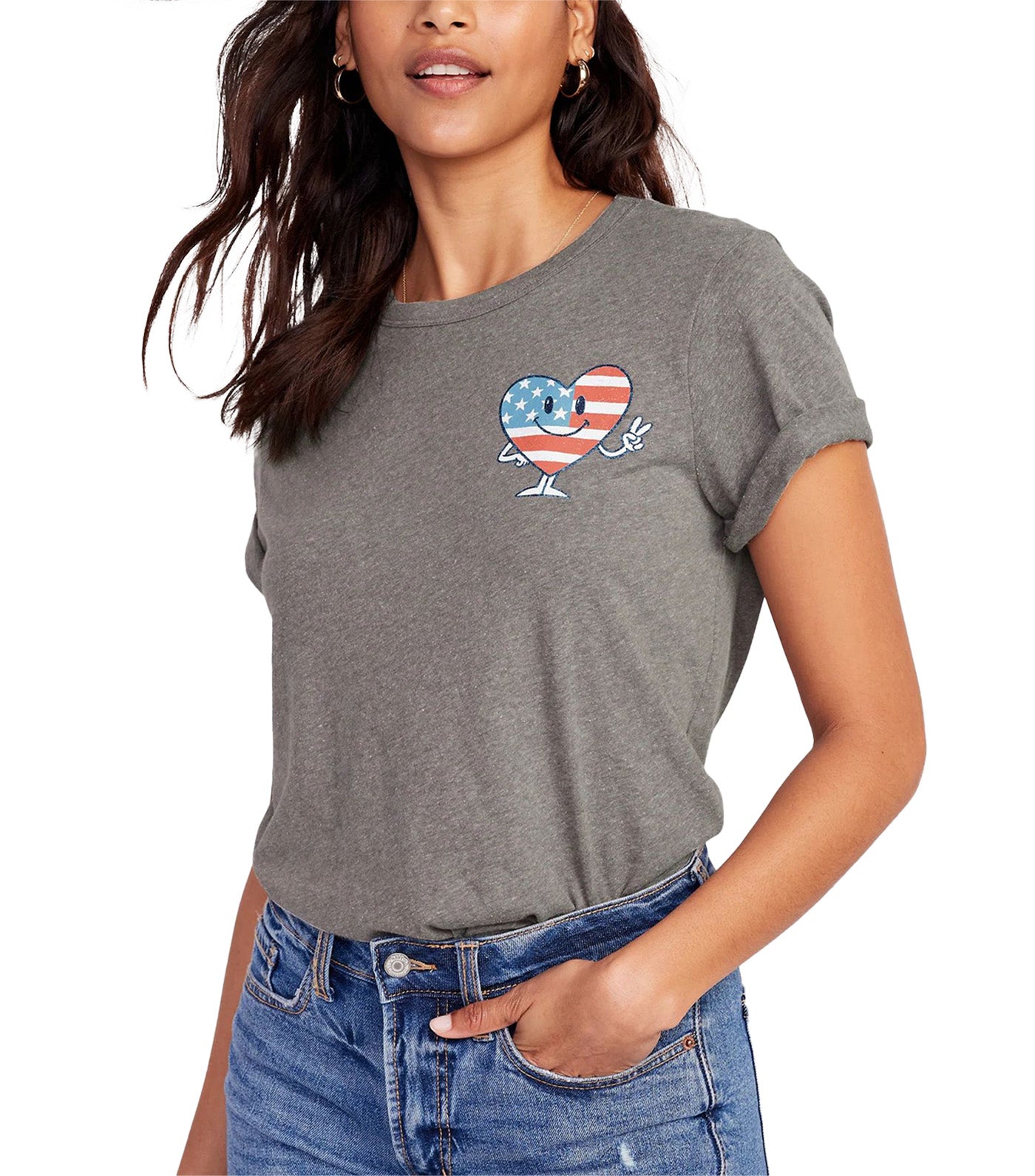 Old Navy EveryWear Slub-Knit Graphic T-Shirt for Women Volcanic Glass