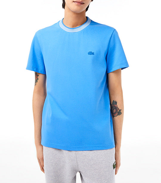 Lacoste Men\'s T-Shirt Regular Marina/Danube/Samui Color-Block Héritage Fit Piqué Stretch