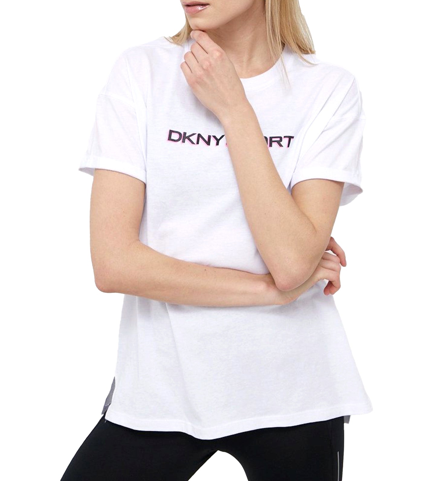 DKNY 3D Glitter Outline Logo Legging Tee Rosewater/Silver