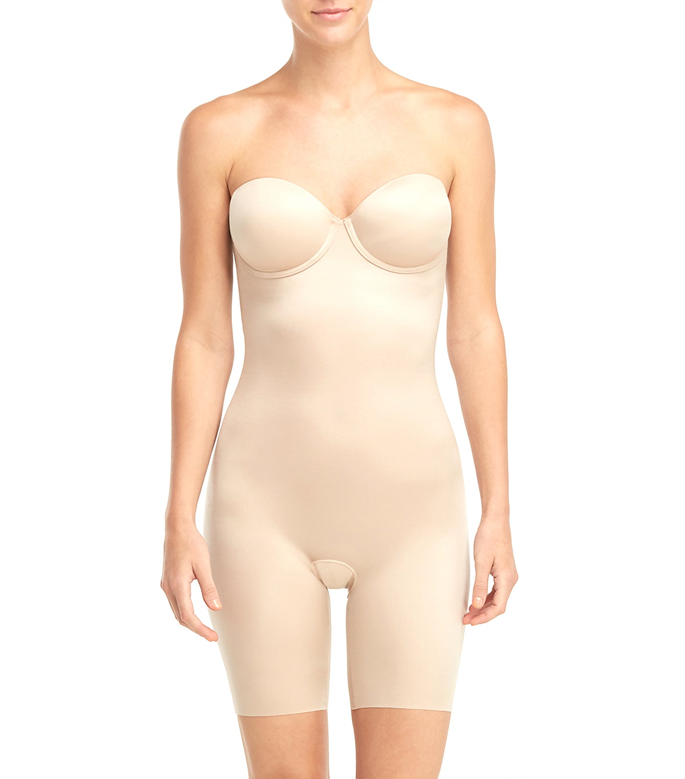 Assets by Spanx Strapless Cupped Shaping MidThigh Bodysuit Nude