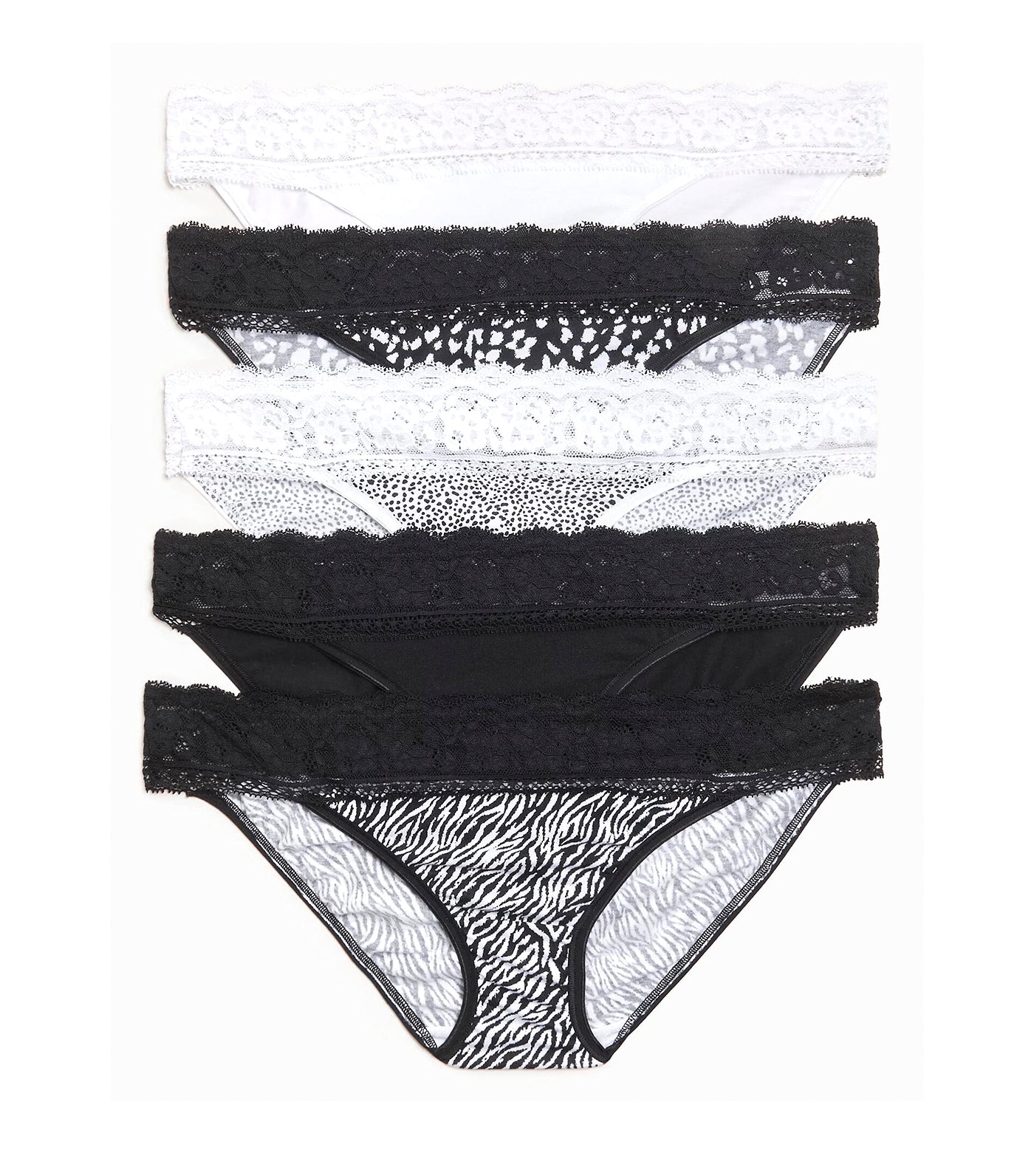 5 Pack Lace Waisted High Leg Knickers - Black