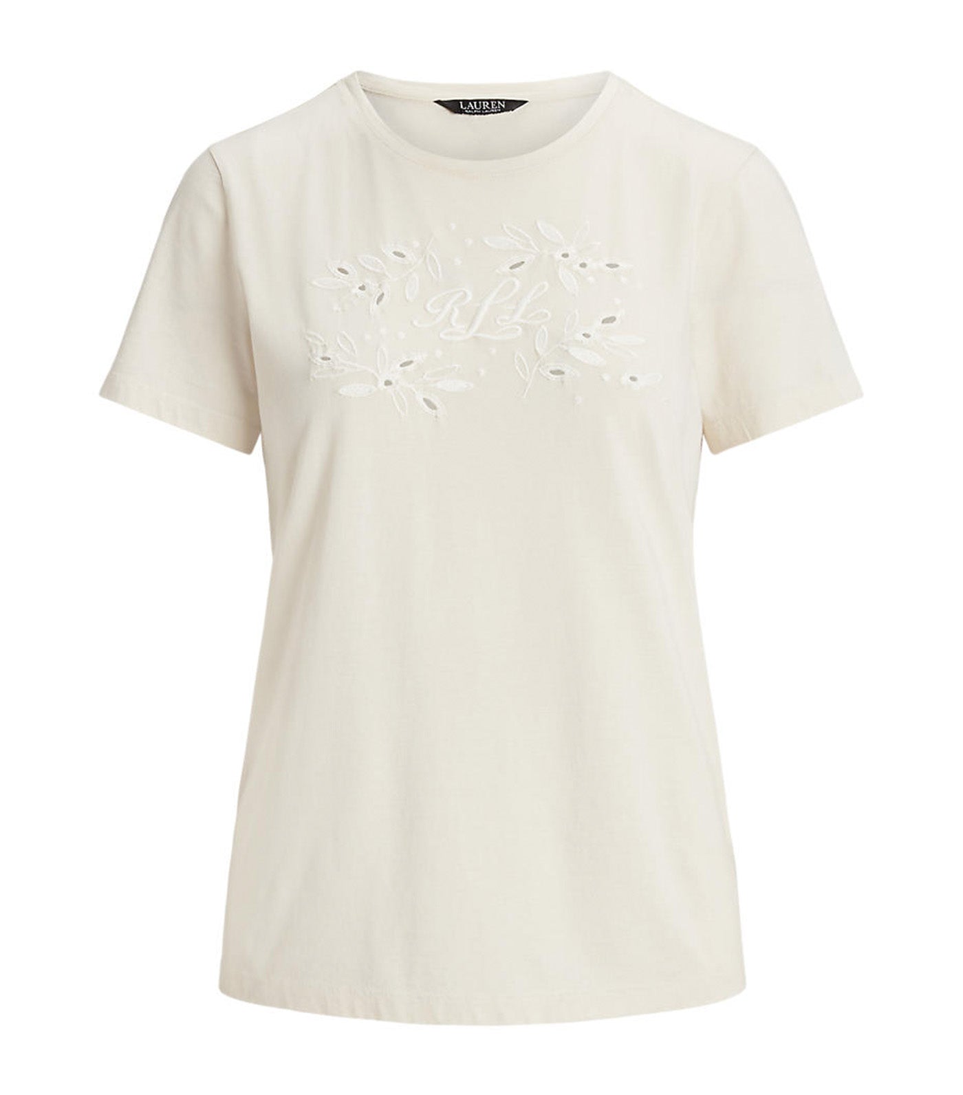 Lauren Ralph Lauren Women's Beaded Logo Jersey Tee Natural