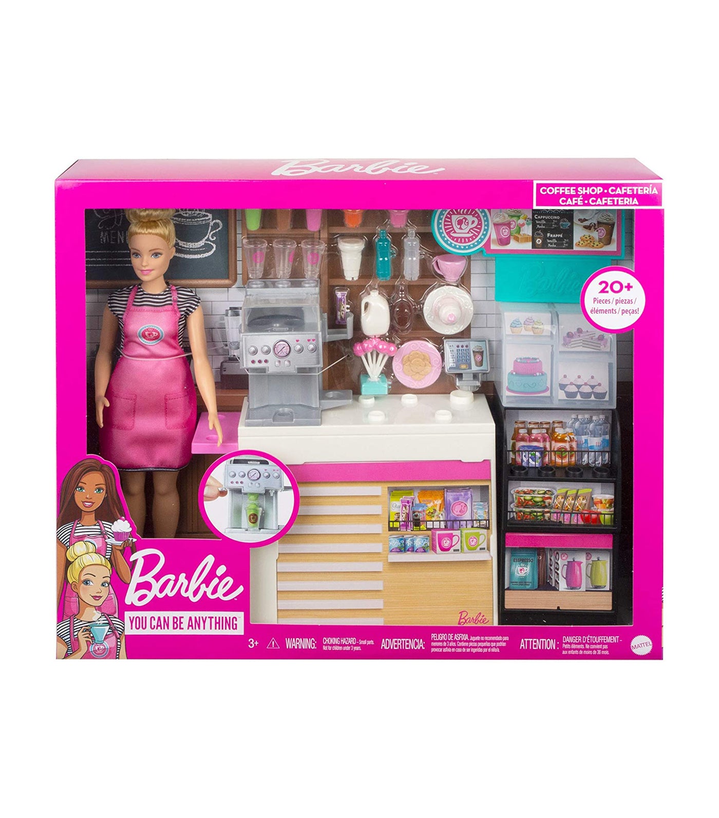 Barbie It Takes Two Pastry Café Playset with Blonde Malibu Doll & 18  Pastry-Making Accessories 