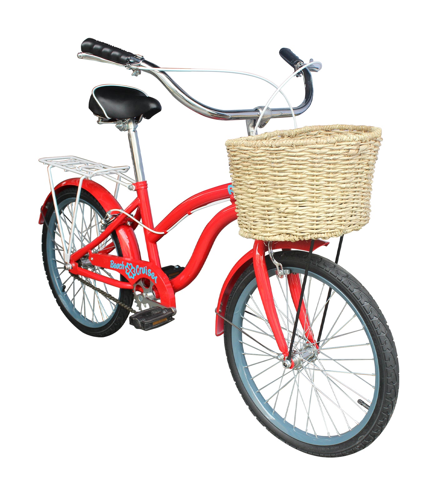 red cruiser bike with basket