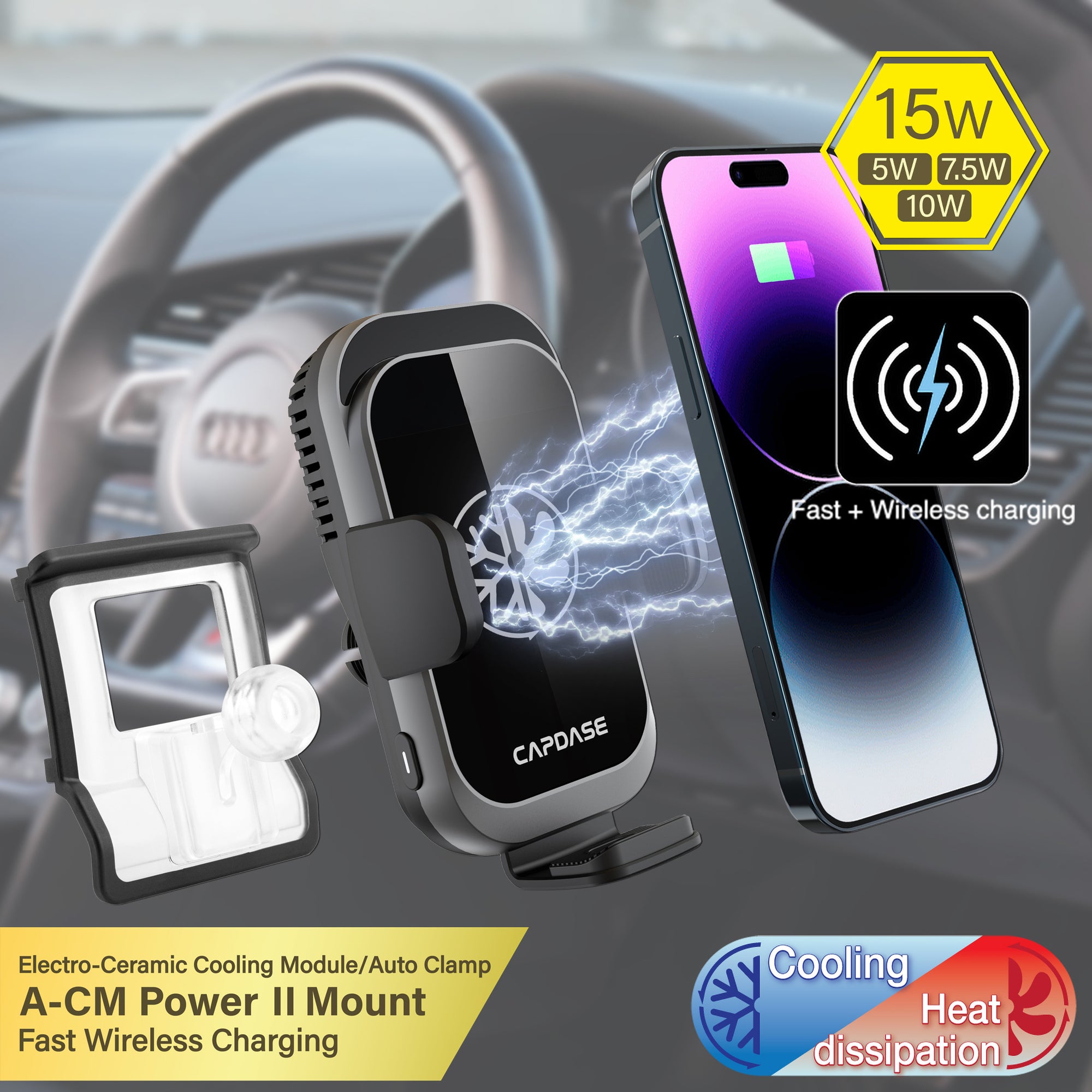 AA Power II Fast Wireless Charging Auto-Clamp & Auto-Alignment Car Mou -  Capdase