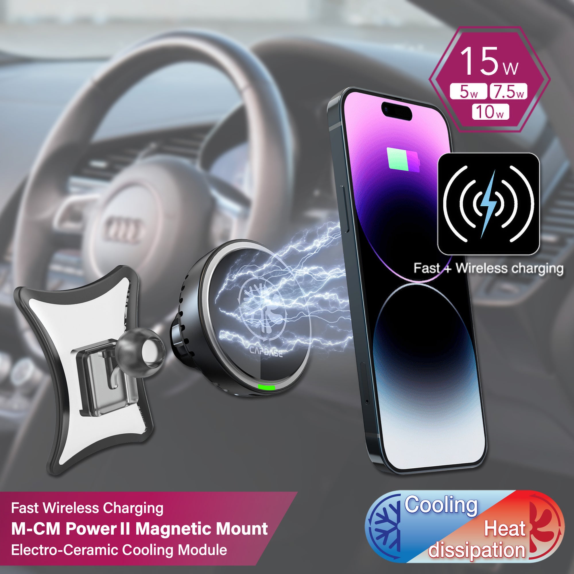 M-CM Power II Ceramic Cooling Fast Wireless Charging Magnetic Car Moun -  Capdase