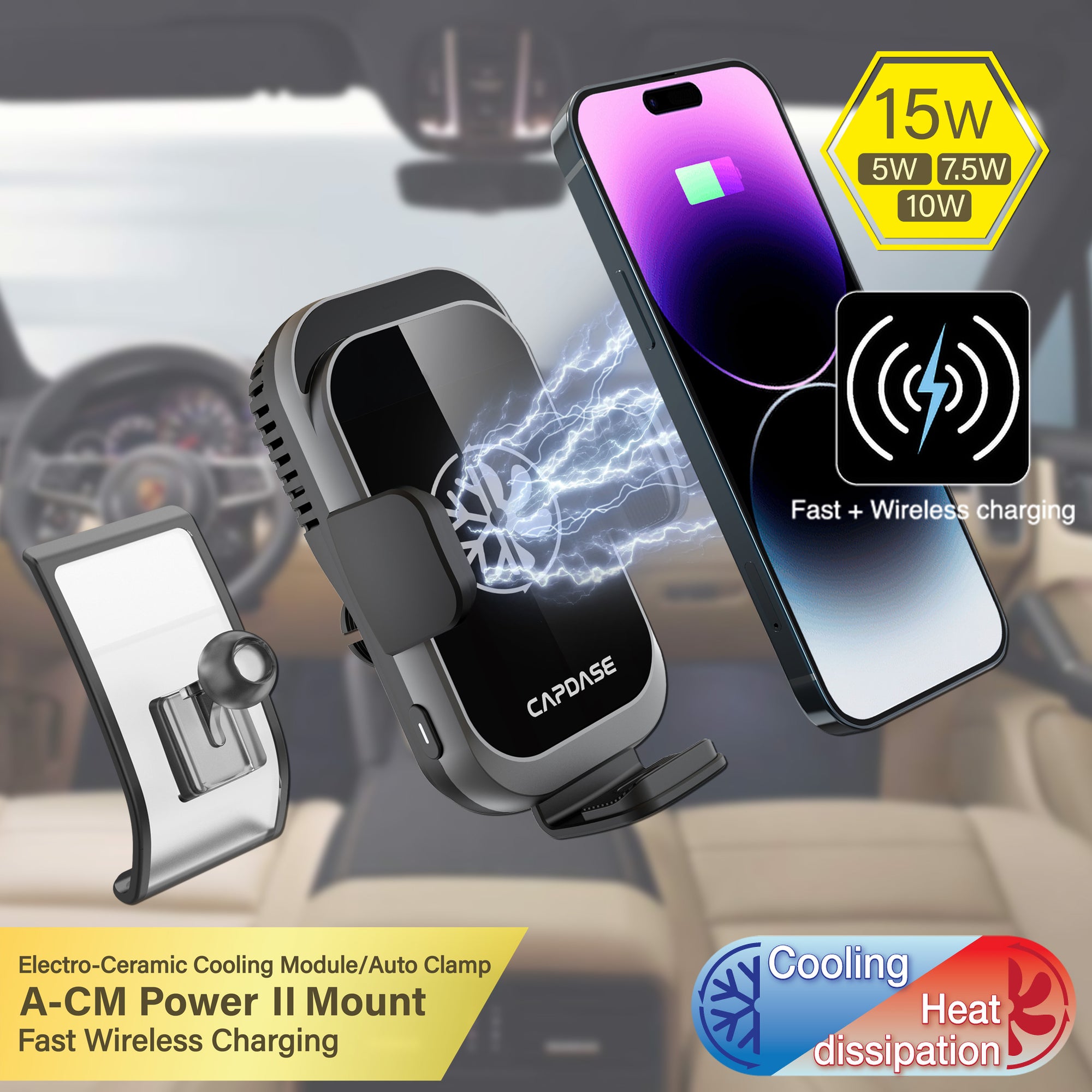 A-CM Power II Ceramic Cooling Fast Wireless Charging Auto-Clamp