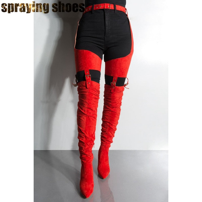 belted thigh high boots size 11