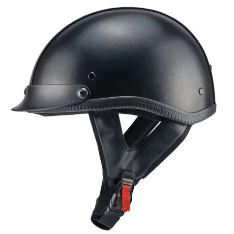 RS Helmets RS-8679-Leather-Xlarge Half Motorcycle Helmet German Style  Leather with Checker Stripe, Black - Extra Large 