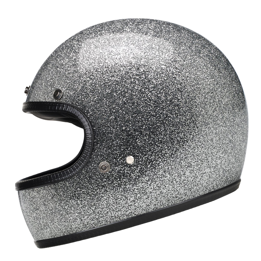 silver full face motorcycle helmet