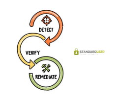 Arrows showing the connection between the words detect, verify, and remediate.