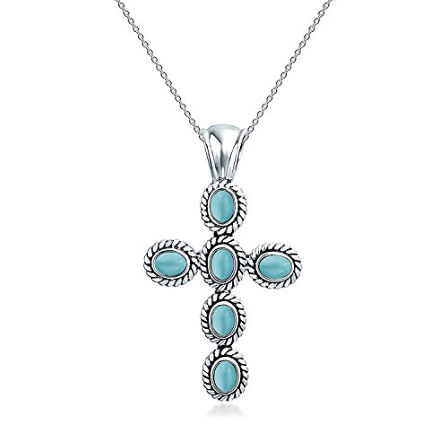 Southwestern Style Stabilized Turquoise Rope Bezel Set Cross Pendant N