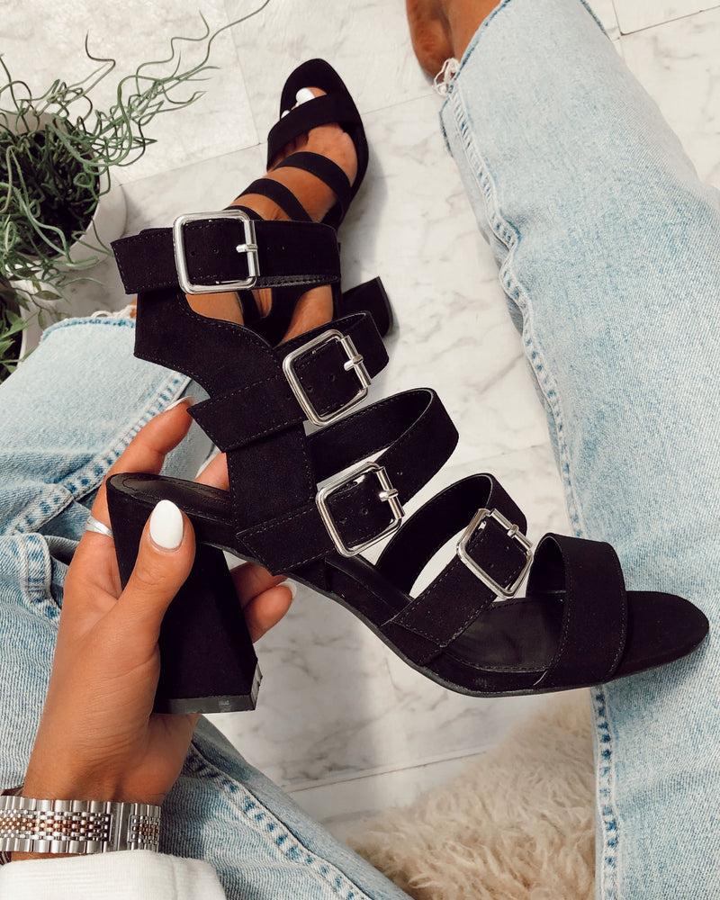 buckle block heel sandal