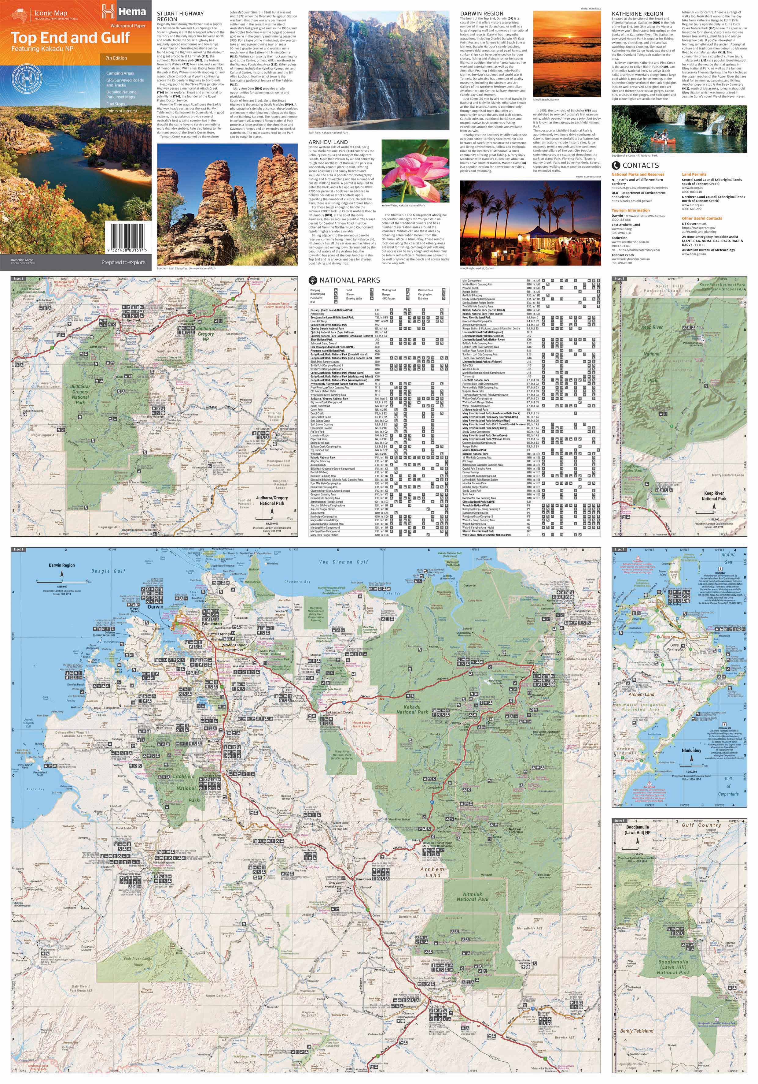 Top End and Gulf Map, Featuring Kakadu NP Open Side