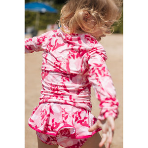 Camiseta Infantil Praia Manga Longa Proteção UV Estampada Cacau Rosa Unisex