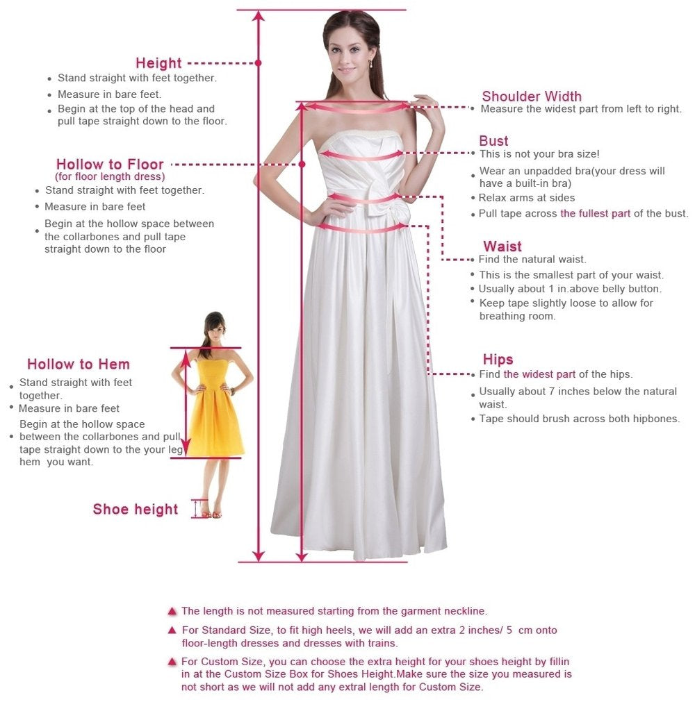 Measuring guide for wedding dresses prom dresses of musebridals.com