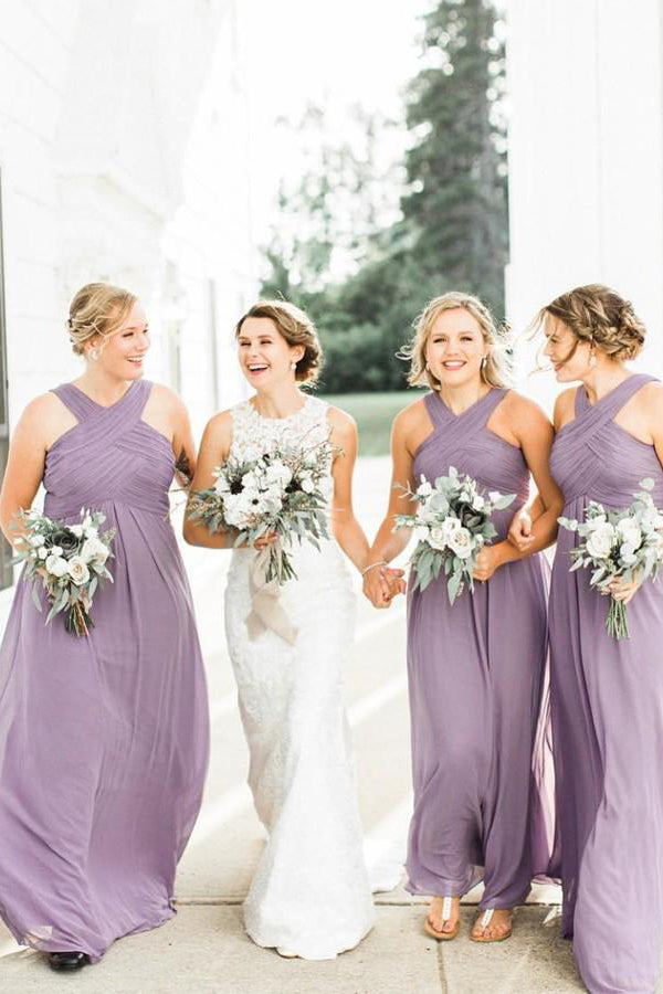 Chiffon A-Line Floor-Length Lilac Pleated Cheap Bridesmaid Dress,MBD11 ...