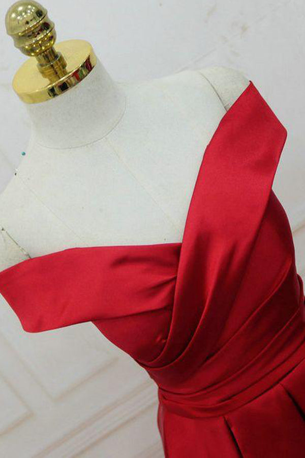 Off-the-shoulder Burgundy Long Satin Prom Dress/Evening Dress,MP437 ...