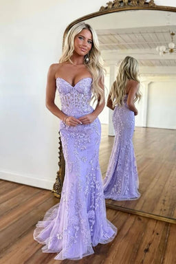 Purple Mermaid Sweetheart Neck Long Prom Dresses With Lace Appliques, MP752 | mermaid prom dress | long formal dresses | evening gown | musebridals.com