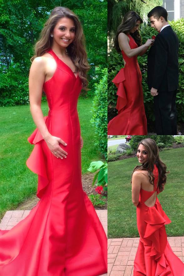 Charming Red Mermaid Long Prom Dress Evening Dress with Cascading ...