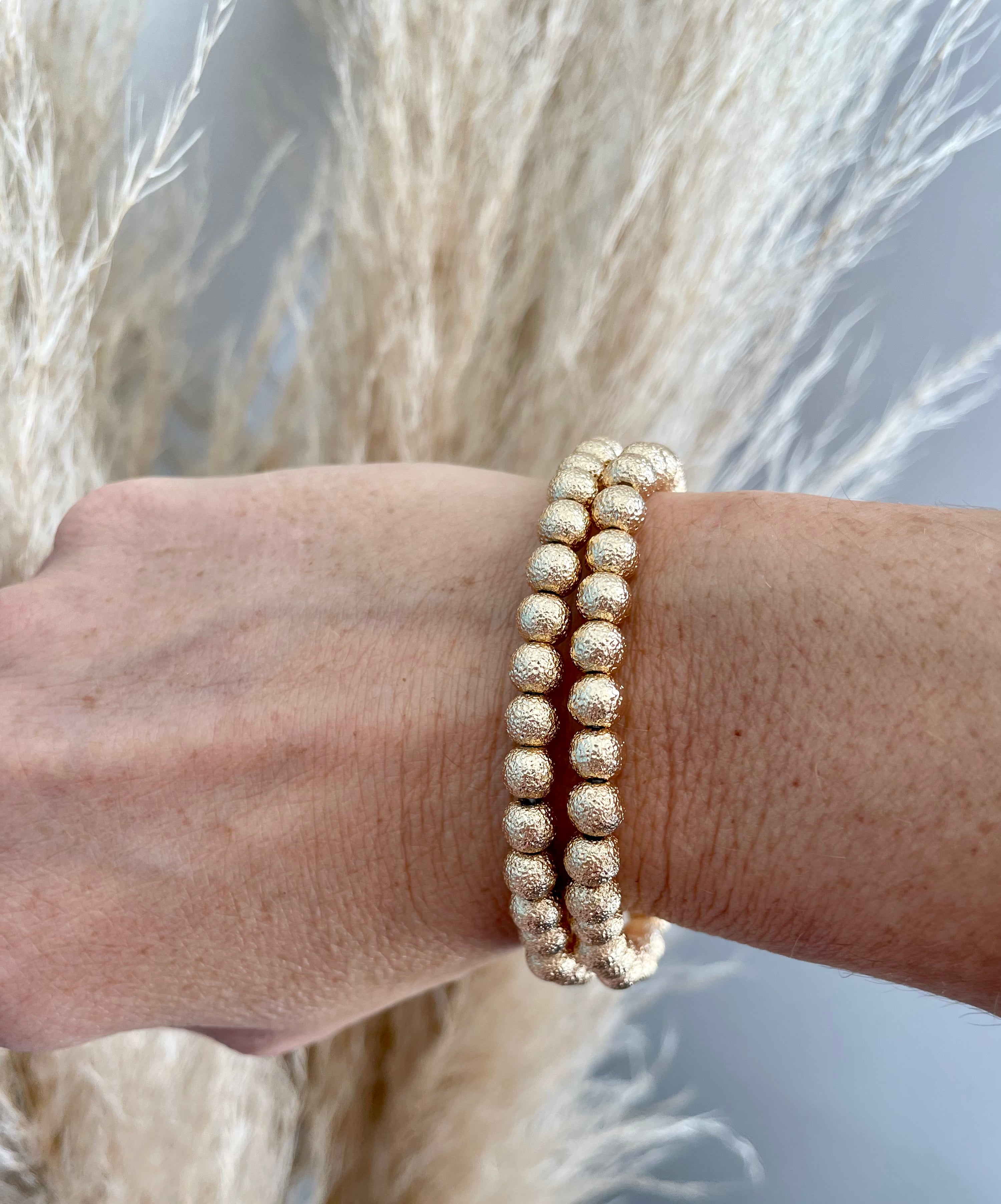 Small Textured Gold Beaded Stretch Bracelet
