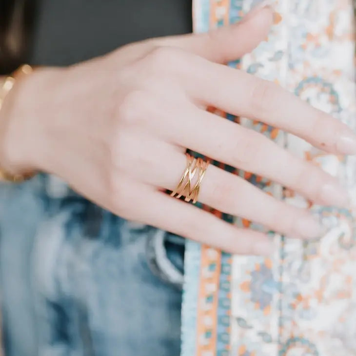 Layered Lines Gold Statement Ring