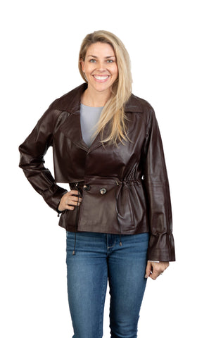 LaBelle Furs Leather Jacket in Burgundy color