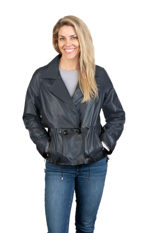 LaBelle Furs Leather Jacket in Navy color