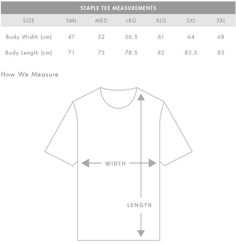 AS Colour Staple Tee - PARACOSMIC Size Chart