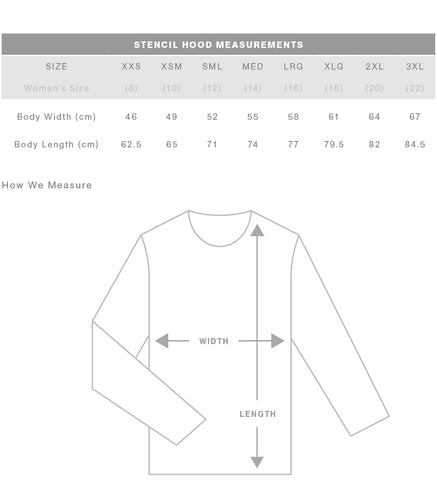 AS Colour Stencil Hoodie - PARACOSMIC Size Chart