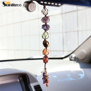 Sunligoo 7 Chakra Tumbled Gemstone Tassel Spiritual Meditation Hanging/Window/Feng Shui Ornament Natural Stones Car/Home Decor