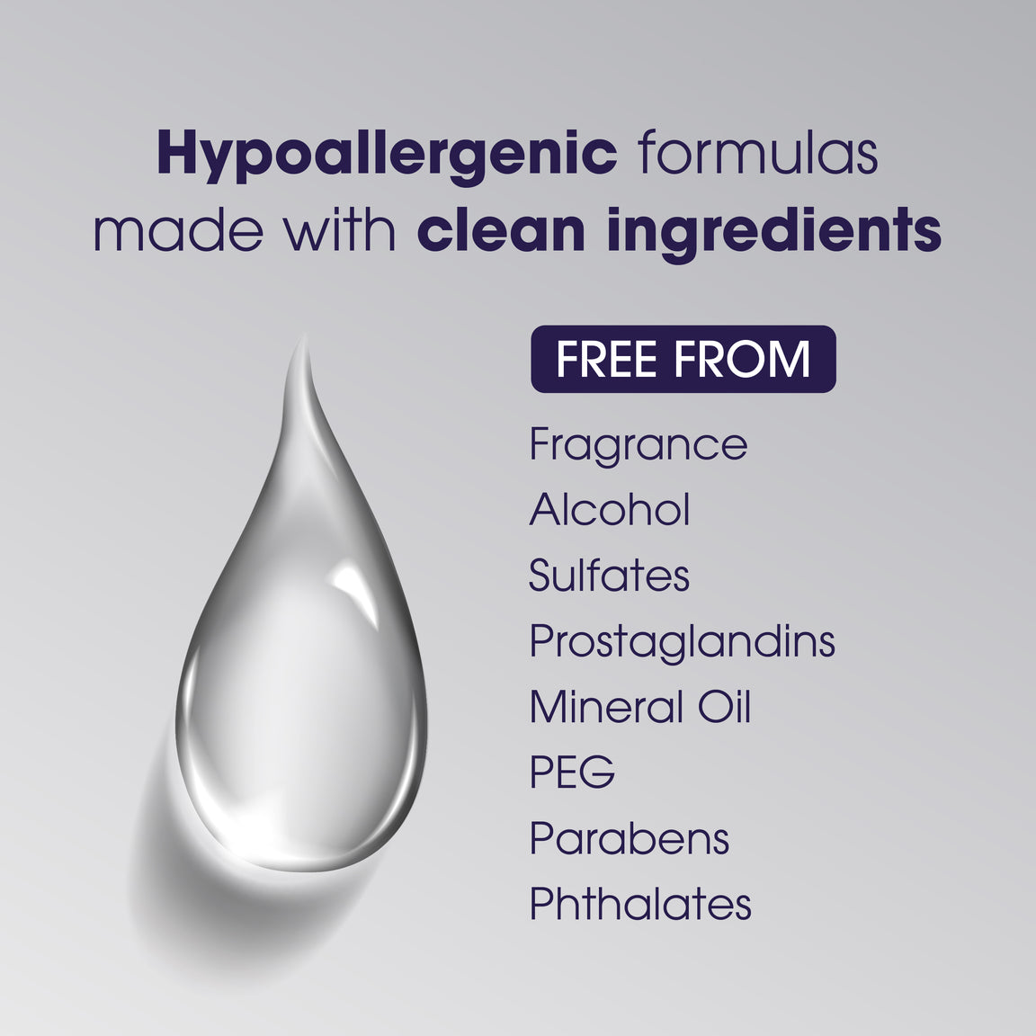 A drop of lash & brow serum with the slogan Hypoallergenic formulas made with clean ingredients 