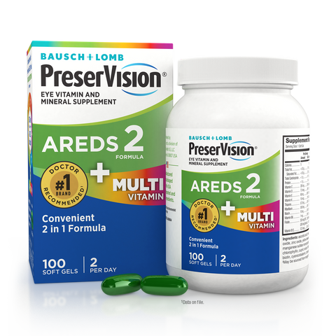 PreserVision® AREDS 2 Formula + Multivitamin Supplement 100 Count Soft Gels package