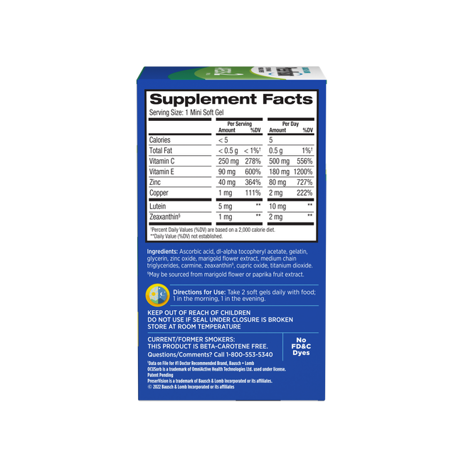 The side of the PreserVision Package displaying the drug facts 