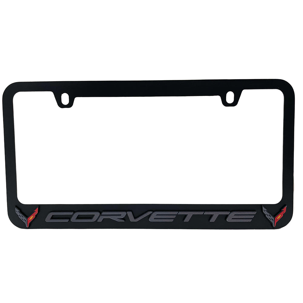 C8 Corvette License Plate Frame Black Crossed Flags Logo On Sale