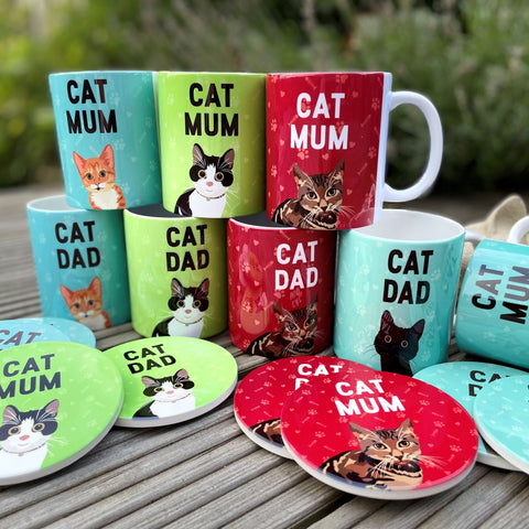 Cat Mum & Dad Mug and Coaster Sets