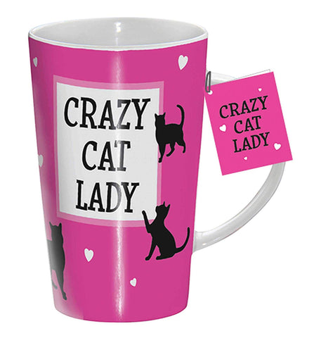 Taza Crazy Cat Lady Pink Latte con etiqueta de regalo