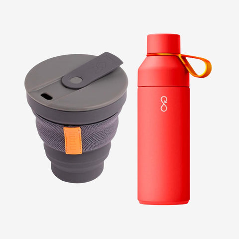 Reusable Hunu coffee cup and Ocean Bottle reusable water bottle