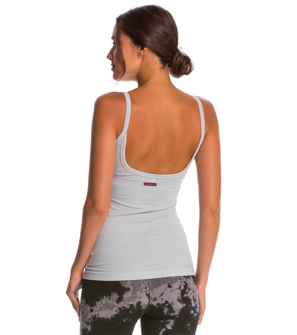 Hard Tail Women's Scoop Back Yoga Tank Top with Bra - Gray Dove Cotton/Lycra